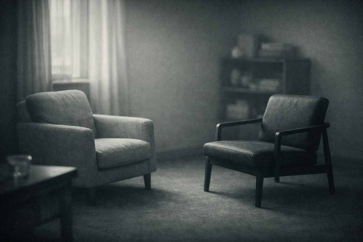 Empty armchair in a structured mental health counselling office