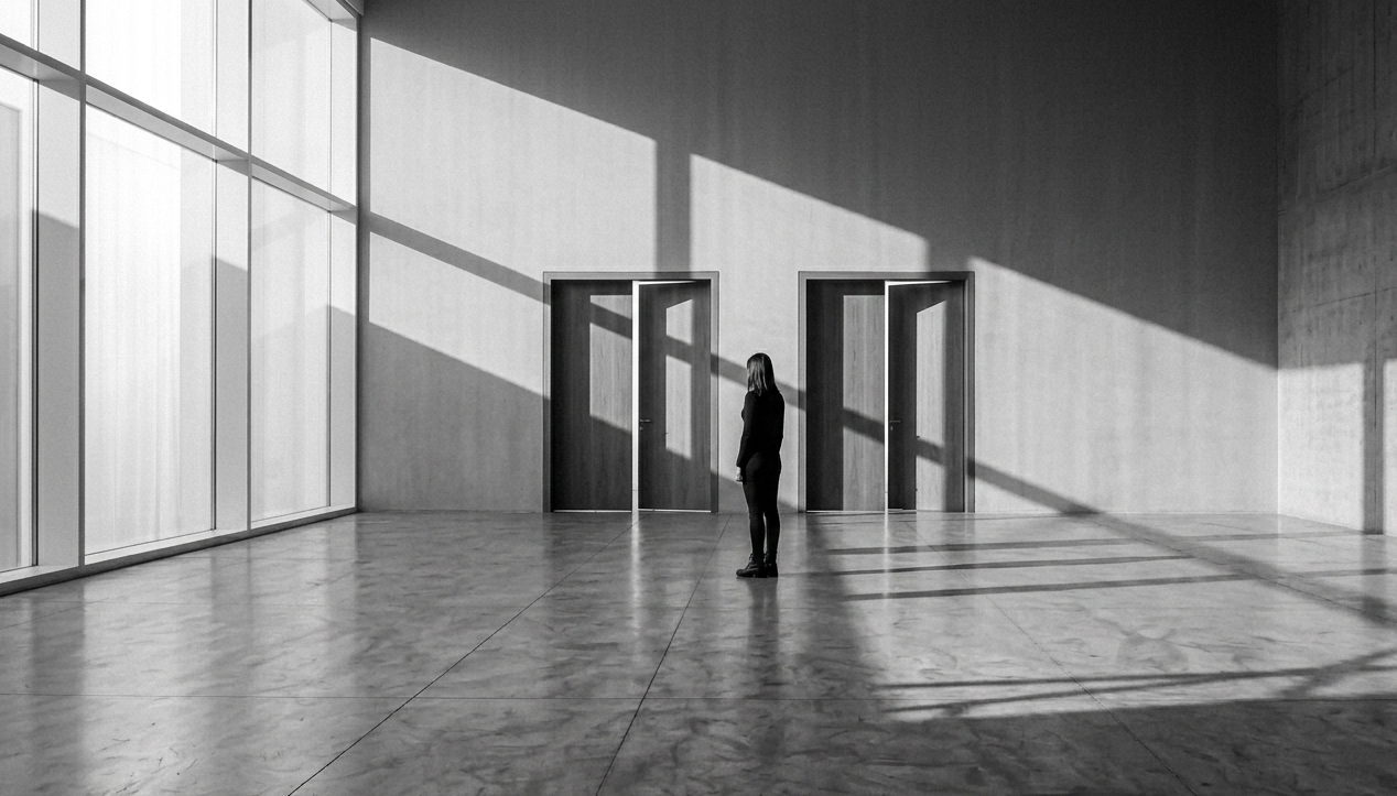 ilişkide kalmak veya ayrılmak arasında karar vermeye çalışan kişinin metaforik görseli