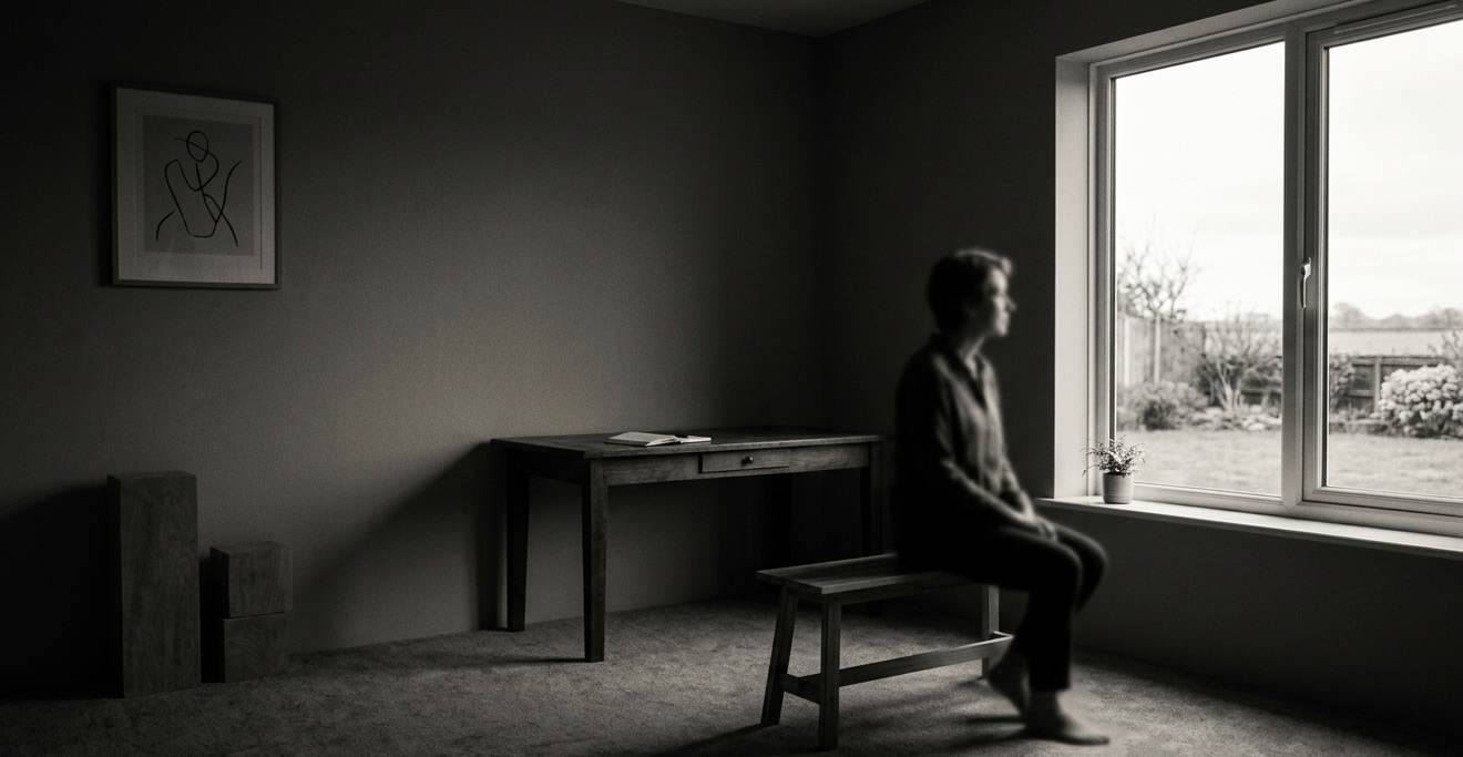 Psikolojik danışmanlık sürecinde içsel farkındalık ve karar netliğini temsil eden düşünceli birey silueti ve sakin atmosfer