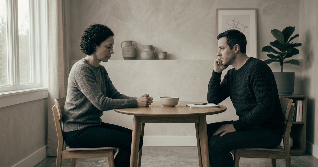 İlişkilerde iletişim problemleri yaşayan bir çiftin düşünceli anı