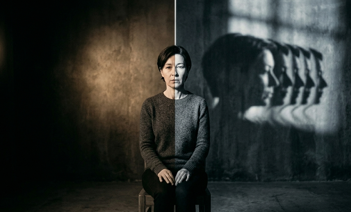 Woman experiencing internal conflict about staying or leaving a relationship