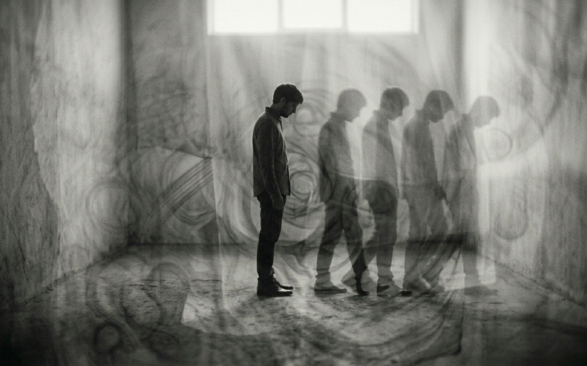 Ayrılık sonrası duygusal döngüyü ve alışkanlık hissini simgeleyen siyah beyaz sürreal görsel