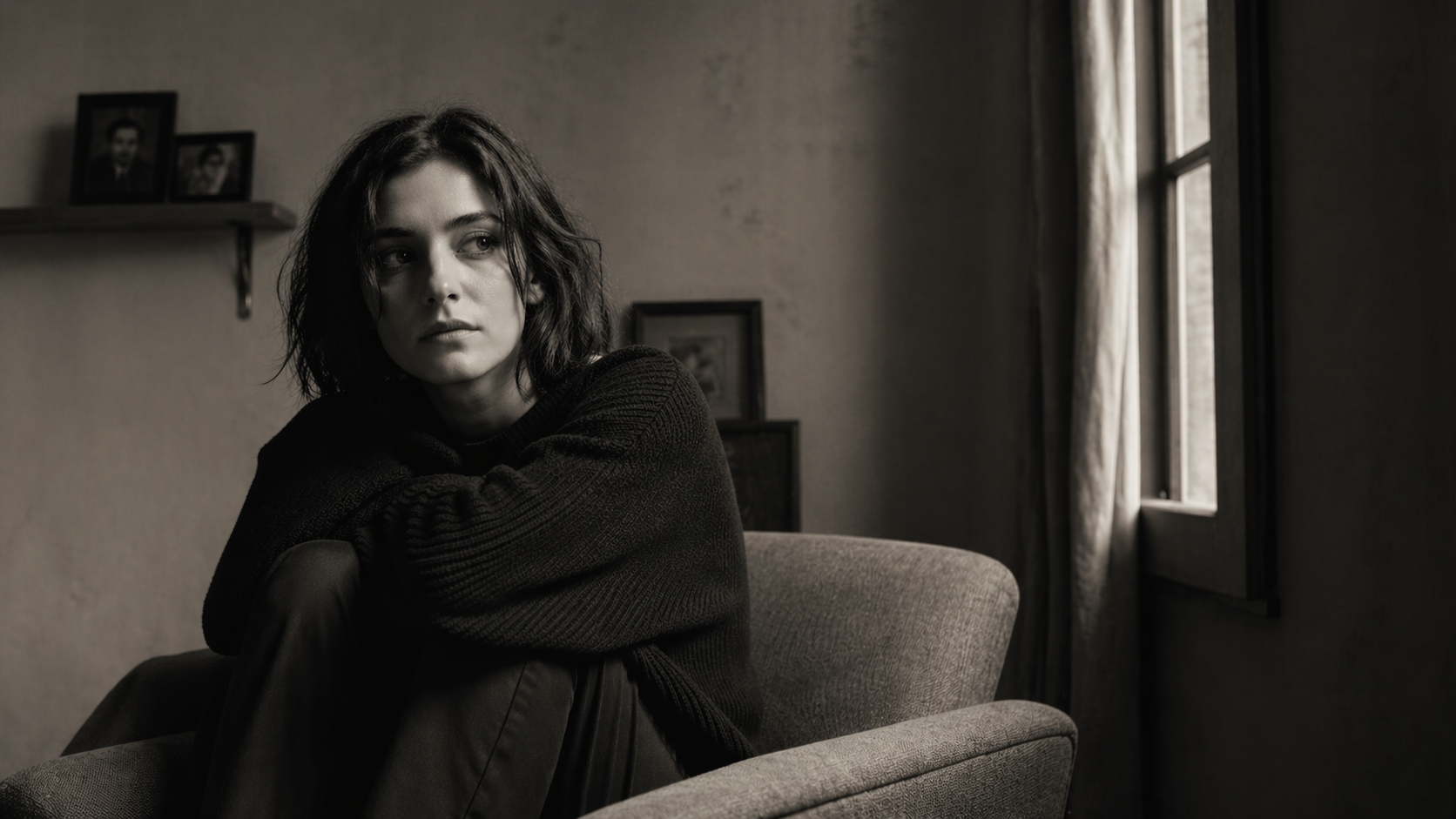 ailesinin beklentileri altında baskı hisseden ve yalnız oturan genç kadın